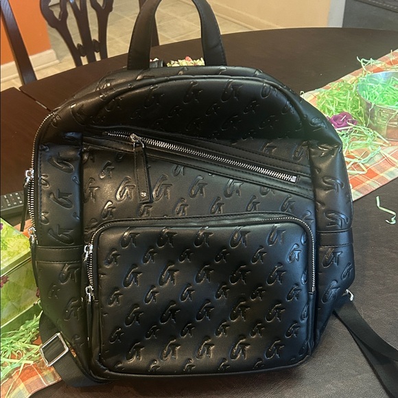 Glam-Aholic Monogram Unisex Embossed Vegan Black Backpack